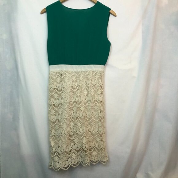 DOUBLE ZERO Green Cream Ivory Floral Lace Sleeveless Party Dress JUNIORS Small S - Picture 7 of 7